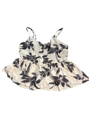 Monteau Los Angeles Linen Blend Floral Peplum Cami Top Size M Cream Black Boho